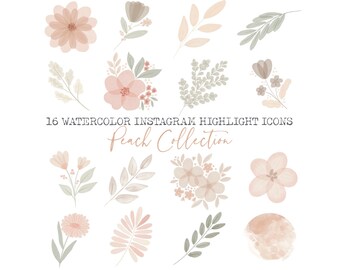 16 Cute Watercolor INSTAGRAM Highlight Icons, Floral digital Illustrations, for scrapbooking, cards & invitations making, planner stickers