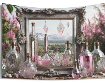 Tapisserie murale d'intérieur, Suspension murale, Cadeau pour la fête des Mères, Quartz rose, Rose, Décoration de maison, Spirituel, Suspension murale pour chambre à coucher L36 x H26"