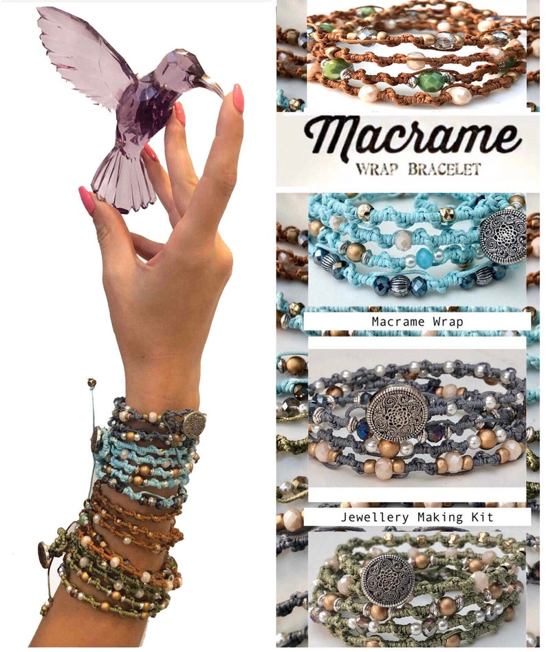 Kit de fabricación de joyas de macramé, pulsera en espiral y cuentas de cristal, juego de regalo artesanal para pasatiempo para niñas imagen 5