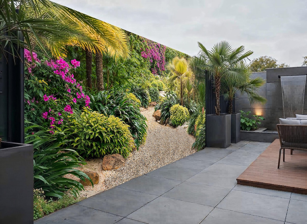 Mural de pared con jardín vertical botánico con borde herbáceo, tapiz y ...