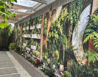Lush Plant Vertical Garden Wall Mural Curtain – Modern Living Wall Art, Decorative Tapestry, Contemporary Garden Decor, Botanical Backdrop