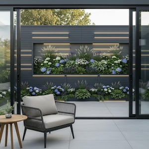 Modern svart staketpanel, insynsskydd, botanisk trädgård, väggkonst, väggmålning med LED-ljuseffekt, gobeläng, bakgrundsgardin