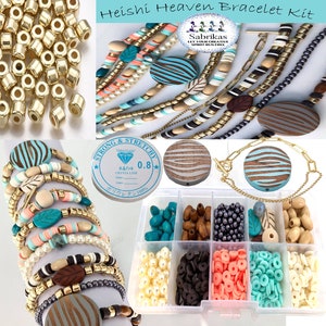 x12 Bracelet Jewellery Making Kit for Girls Teens Adults DIY Craft Beginners Gift Set Heishi Flat Clay & Wood Beads Party Pack ideas