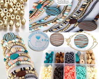 x12 Bracelet Jewellery Making Kit for Girls Teens Adults DIY Craft Beginners Gift Set Heishi Flat Clay & Wood Beads Party Pack ideas