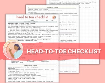 Head-To-Toe Assessment Checklist | Health Assessment Class | 3 Pages | Nursing Student | Digital Download