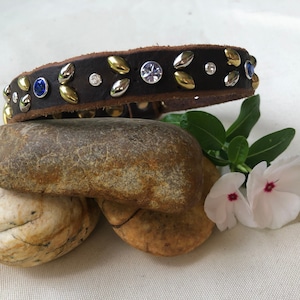 Luxury Premium Dog  Leather Collar with Swarovski Crystal  3/4&quot;inch wide , Gift for Pet, Custom Jeweled Leather dog collar.