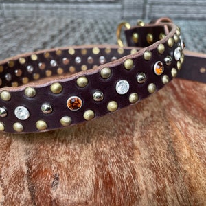 Ready to Ship, Brass, Swarovski Crystal Leather Dog Collar  1&quot; inch wide, For Dog Lover, 20&quot; inch length