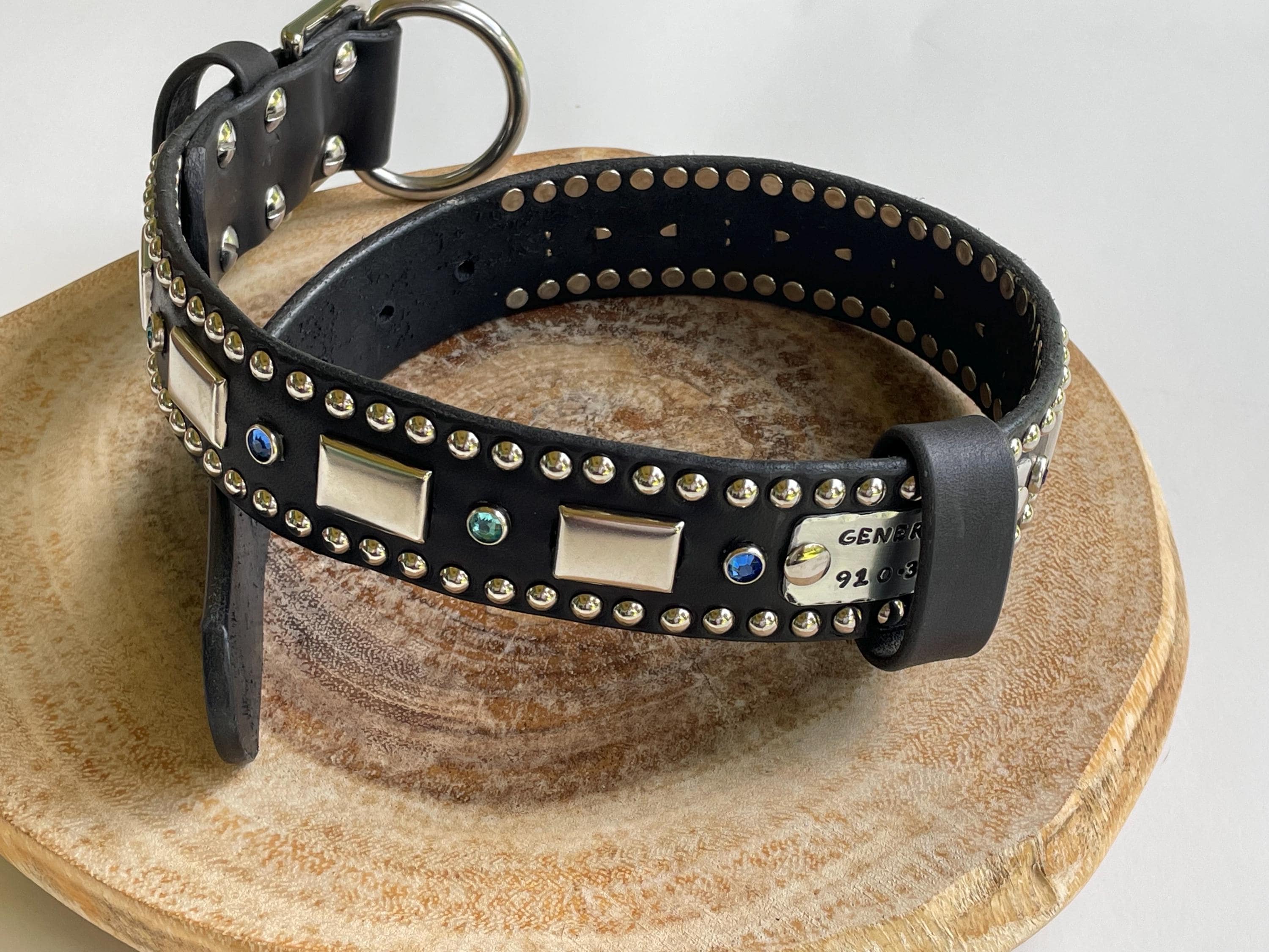 Personalized Luxury Swarovski Crystal Custom Leather Dog Collar For Large 1.5" Inch Wide, Stud Gift Father's Day