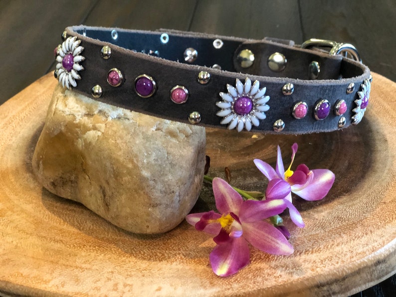 Floral Trendy Girly Leather Dog Collar Personalized Purple & Etsy