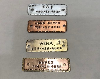 Personalisiertes handgestempeltes Hundenamensschild, erhältlich in Kupfer, Messing oder Nickel, Hundehalsband-Namensschild für ein ruhiges und klimperfreies Hundehalsband. Passend für 2,5 cm Halsband