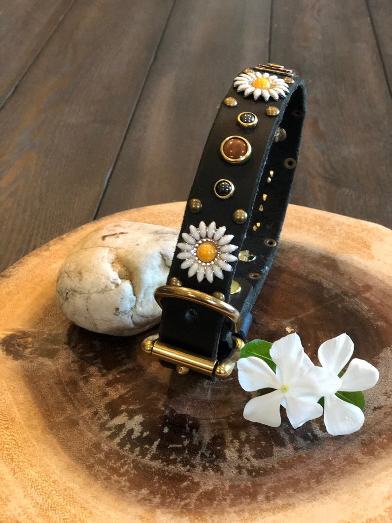 Floral Trendy Girly Leather Dog Collar Personalized Nature Etsy