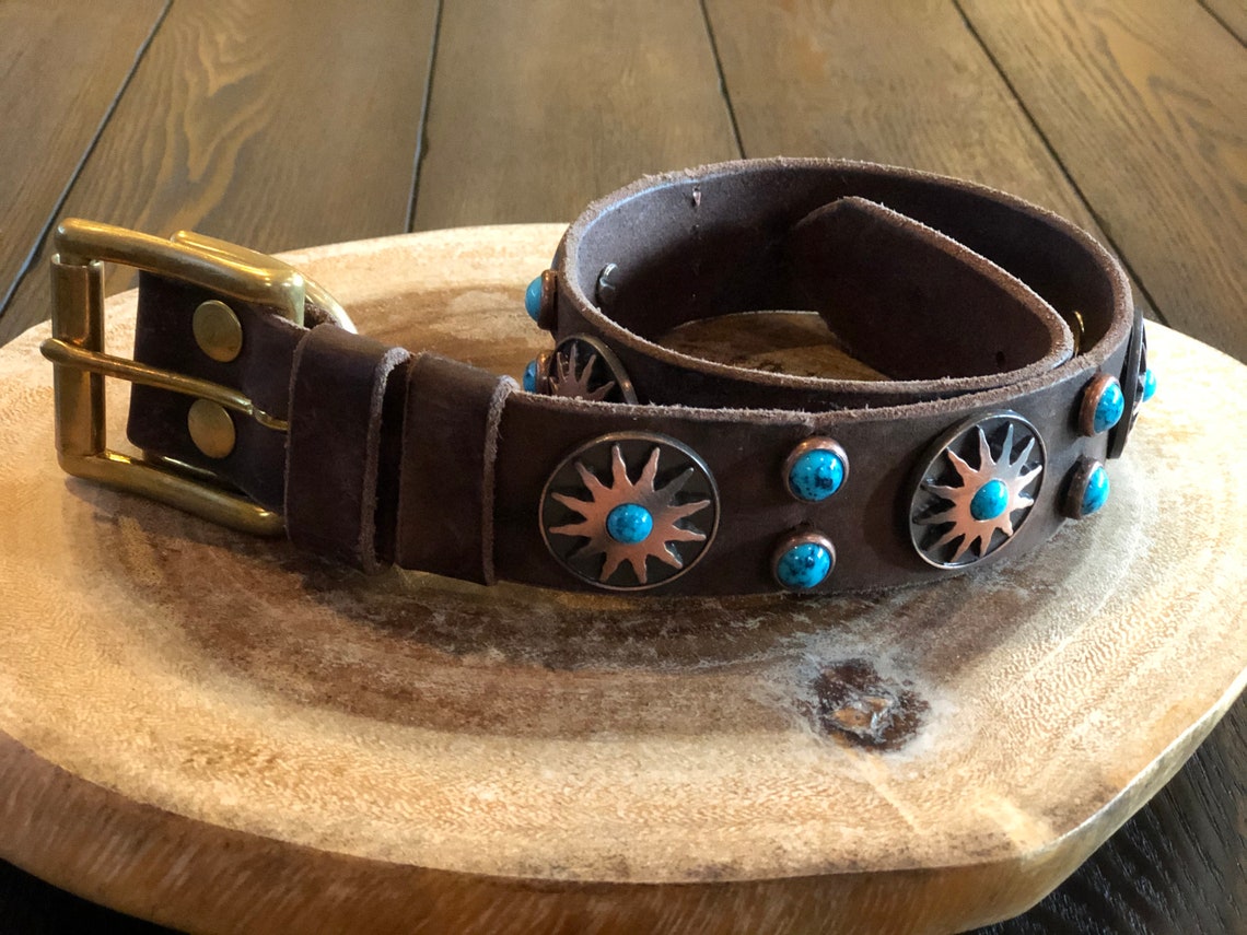 Turquoise Western Leather Dog Collar With Antique Native | Etsy