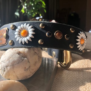 Floral Trendy Girly Leather Dog Collar, Personalized Nature Tone Flower Collar Dog Collar, Female Dog Collar,1.5” Inch Wide for Large Dog