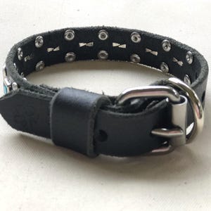 Luxury Leather Small Dog Collar, Turquoise Square Crystal Collar, Custom Designer Dog Collar – 3/4” Wide image 7
