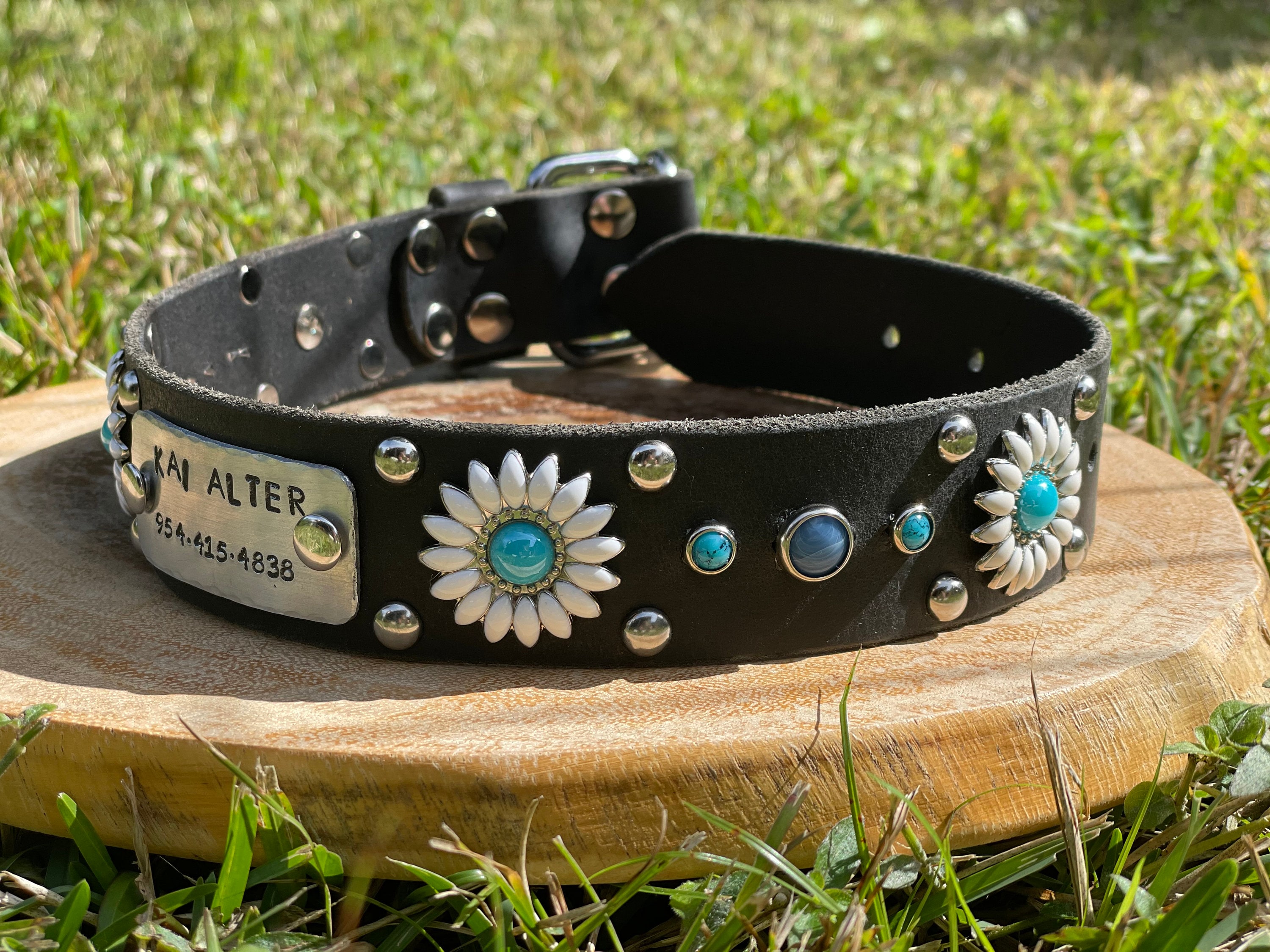 Blue Daisy Girly Leather Dog Collar Husky & Weimaraner Etsy