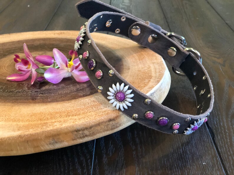 Floral Trendy Girly Leather Dog Collar Personalized Purple & Etsy