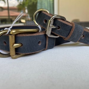 Leather Dog Collar, Standard Buckle Collar, Ready to Ship, Blue, Nickel or Brass, Multiple Sizes