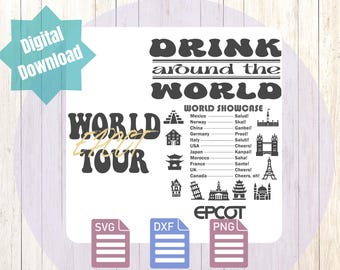 World Tour Drinking SVG | Travel Bar Crawl Cut File | Drink Around the World Adventure | Funny Vacation Shirt Design | Digital Download, svg