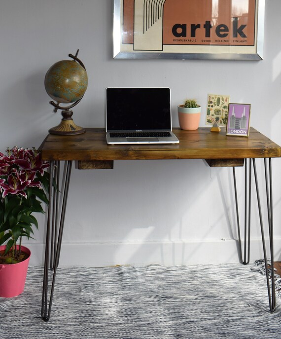 Reclaimed Wood Industrial Hairpin Legs Desk Mid Century Modern Etsy