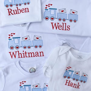 Boy Valentines Day Train with Name onesie, bubble, shirt