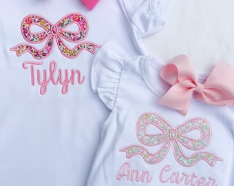 Applique Bow with Name onesie, bubble, shirt