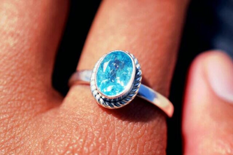 Blue Apatite Ring Apatite Jewelry Ring Statement Ring Wedding Ring Silver Ring Casual, Boho Ring