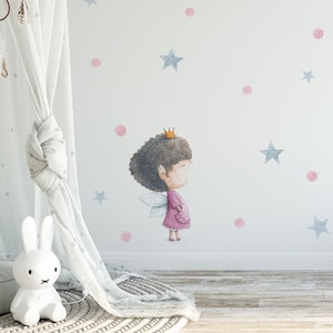 Fairy Princess Wall Decal, Girl Room Stickers, Whimsical Nursery Decor, Watercolor Wall Decals