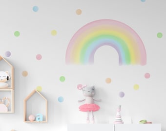 Rainbow Wall Decals, Pastel Girl Room Stickers, Rainbow and Polka Dots Nursery Decor, Pastel Color Kids Room Decor