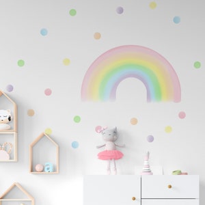 Rainbow Wall Decals, Pastel Girl Room Stickers, Rainbow and Polka Dots Nursery Decor, Pastel Color Kids Room Decor