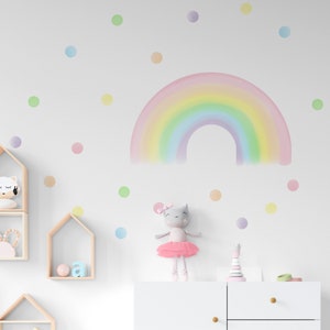 Rainbow Wall Decals, Pastel Girl Room Stickers, Rainbow and Polka Dots Nursery Decor, Pastel Color Kids Room Decor image 1