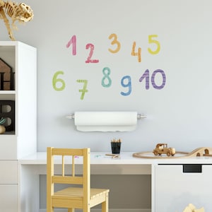 Calcomanías de pared con números de acuarela, dígitos 1 a 20, pegatinas de pared de tela, decoración de pared con números de arcoíris del 1 al 10, decoración colorida de la habitación para niños