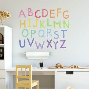 Watercolor ABC wall decals, uppercase letters fabric wall stickers, rainbow letters wall decor, homeschool room decor