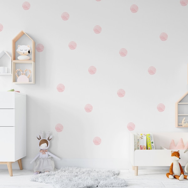 Rosa Aquarell Polka Dots Wandtattoo, Konfetti Wandaufkleber, Mädchenzimmer Aufkleber, Rosa Kinderzimmer Dekor, Wandtattoo Spielzimmer