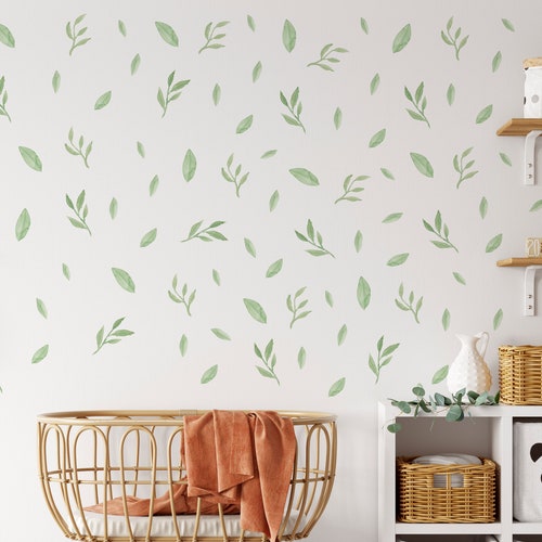 Leaf Wall Decals Boho Nursery Decor Floral Wall Stickers Etsy