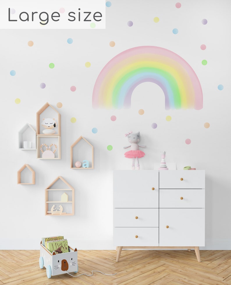 Rainbow Wall Decals, Pastel Girl Room Stickers, Rainbow and Polka Dots Nursery Decor, Pastel Color Kids Room Decor image 4