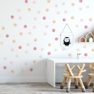 En sourdine rose, beige et ocre aquarelle à pois Stickers muraux, Stickers muraux confettis, Stickers chambre fille, décor de pépinière rose,