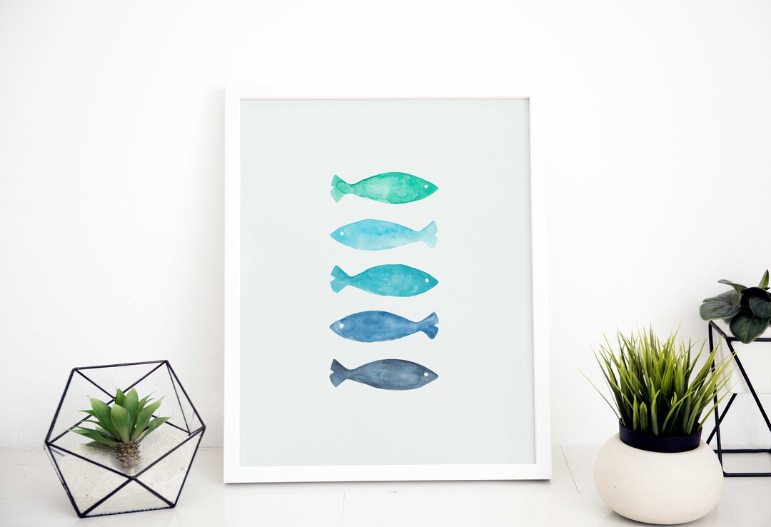 Minimalist Blue Fish Wall Art Nautical Print Fish Nursery Etsy