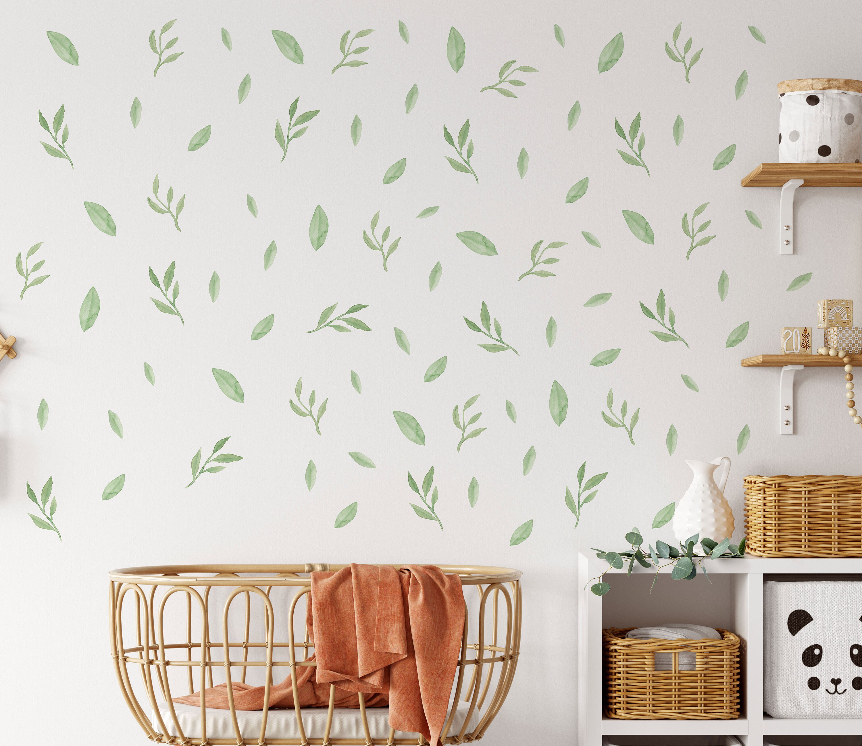 Sage Green Leaves Wall Decals Greenery Wall Stickers Boho Etsy