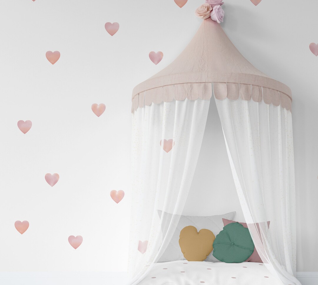 Blush Pink Heart Wall Decals, Girl Room Wall Stickers, Nursery Wall