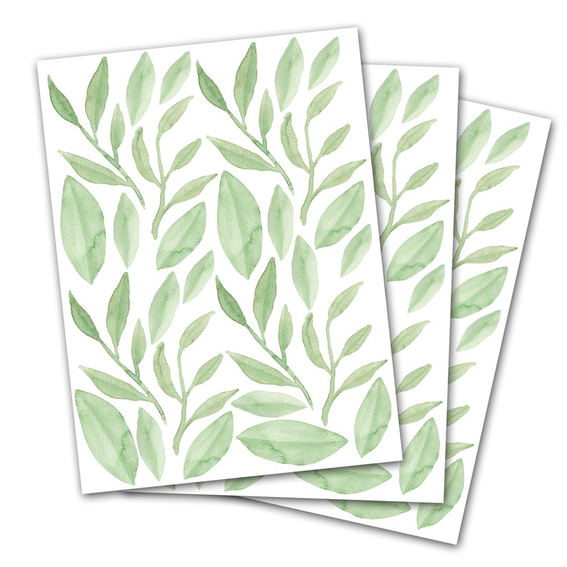 Sage Green Leaves Wall Decals Greenery Wall Stickers Boho Etsy