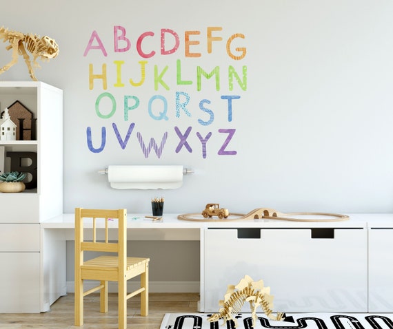 Watercolor ABC Wall Decals, Uppercase Letters Fabric Wall Stickers, Rainbow  Letters Wall Decor, Homeschool Room Decor 