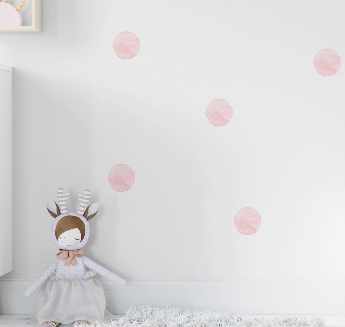 Pink Watercolor Polka Dots Wall Decals Confetti Wall Etsy UK