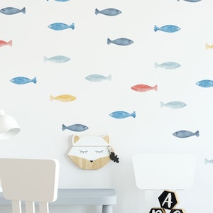 Fish Wall Decals, Blue, Yellow, Red Underwater Kids Room Stickers, Nautical Nursery Decor, Watercolor Wall Decals