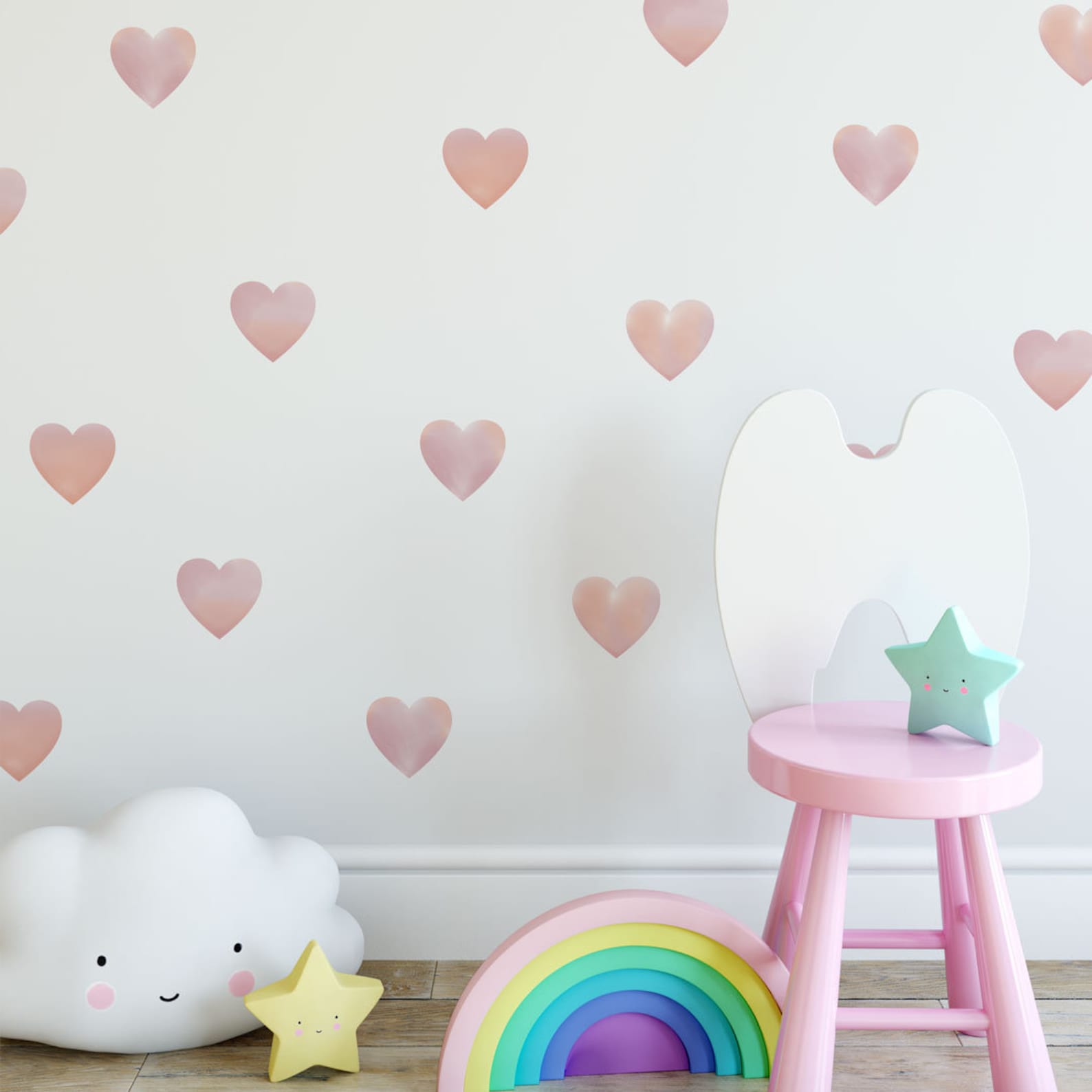 Blush Pink Heart Wall Decals Girl Room Wall Stickers Nursery Etsy