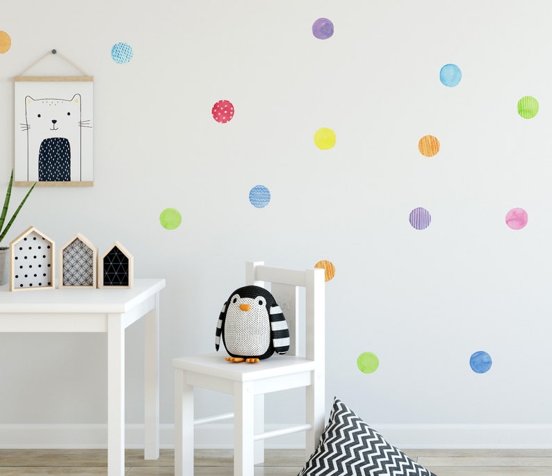 Watercolor Rainbow Polka Dot Wall Decals Bright and Colorful Etsy