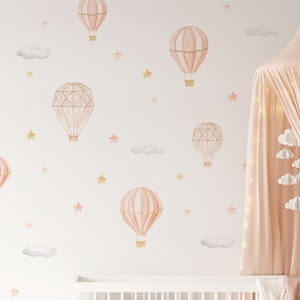Coral Hot Air Baloons Wall Decals, Stars, Clouds, Baloons Wall Stickers for Kids Room