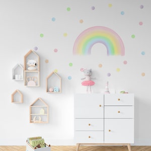 Rainbow Wall Decals, Pastel Girl Room Stickers, Rainbow and Polka Dots Nursery Decor, Pastel Color Kids Room Decor image 3