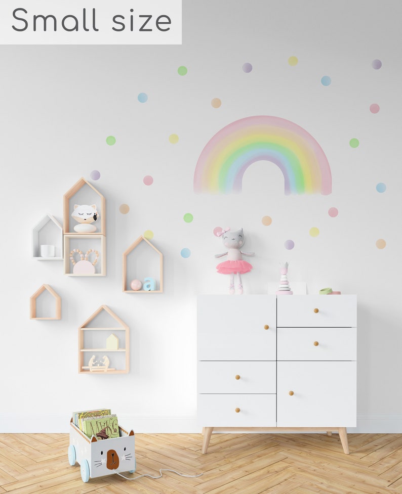 Rainbow Wall Decals, Pastel Girl Room Stickers, Rainbow and Polka Dots Nursery Decor, Pastel Color Kids Room Decor image 3