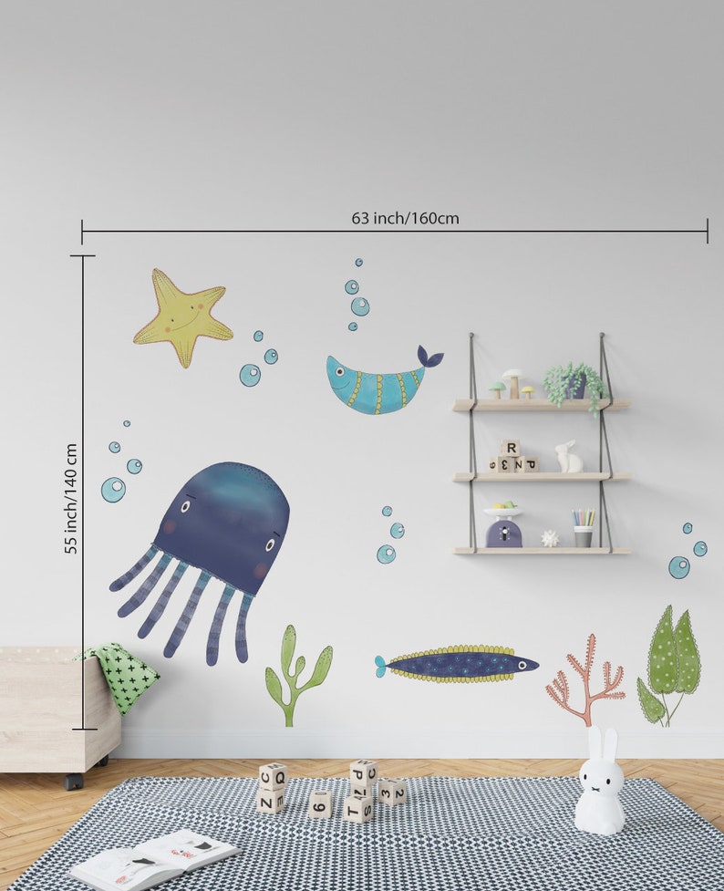 Underwater Wall Decals Sea Life Room Stickers Nautical Etsy