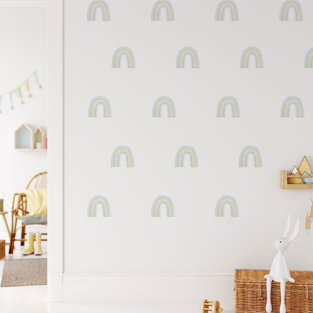 Blue Watercolor Rainbow Wall Decals, Pastel Kids Room Stickers, Rainbow ...